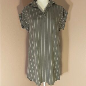 100% Tencel Blue Rain Gray Striped Mini Dress